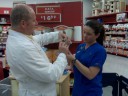 Dr Calhoun and Bridget at the vaccine clinic